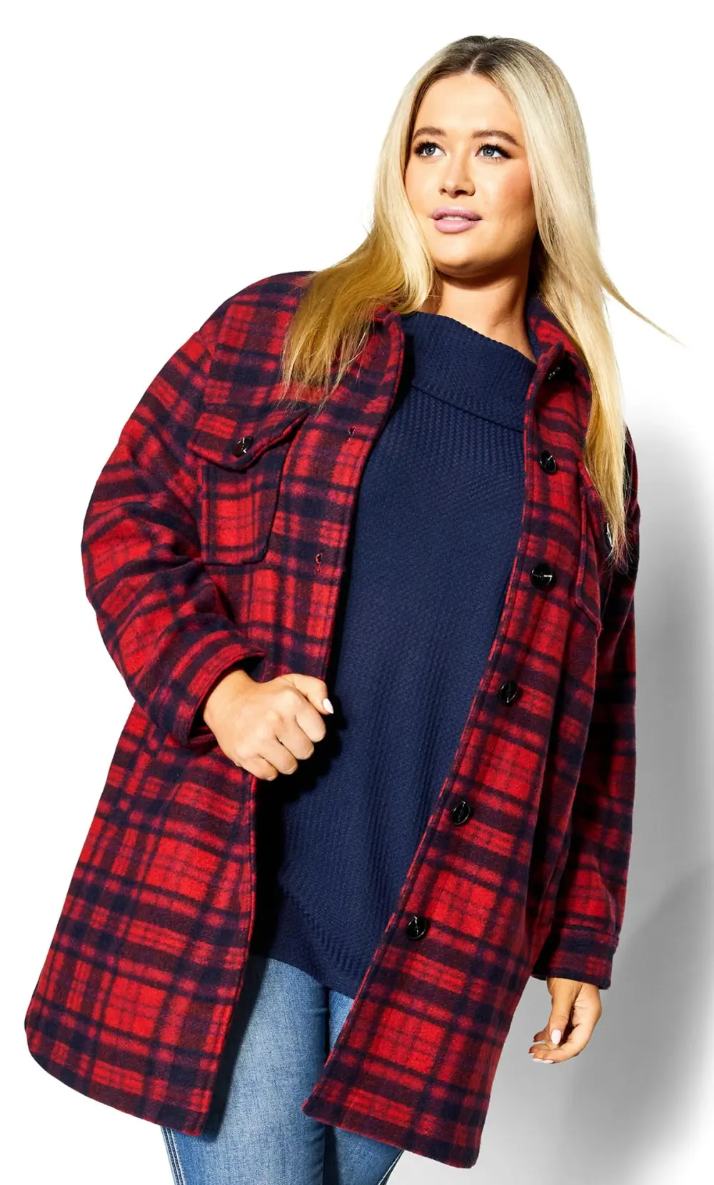 Evans Red Check Print Shacket