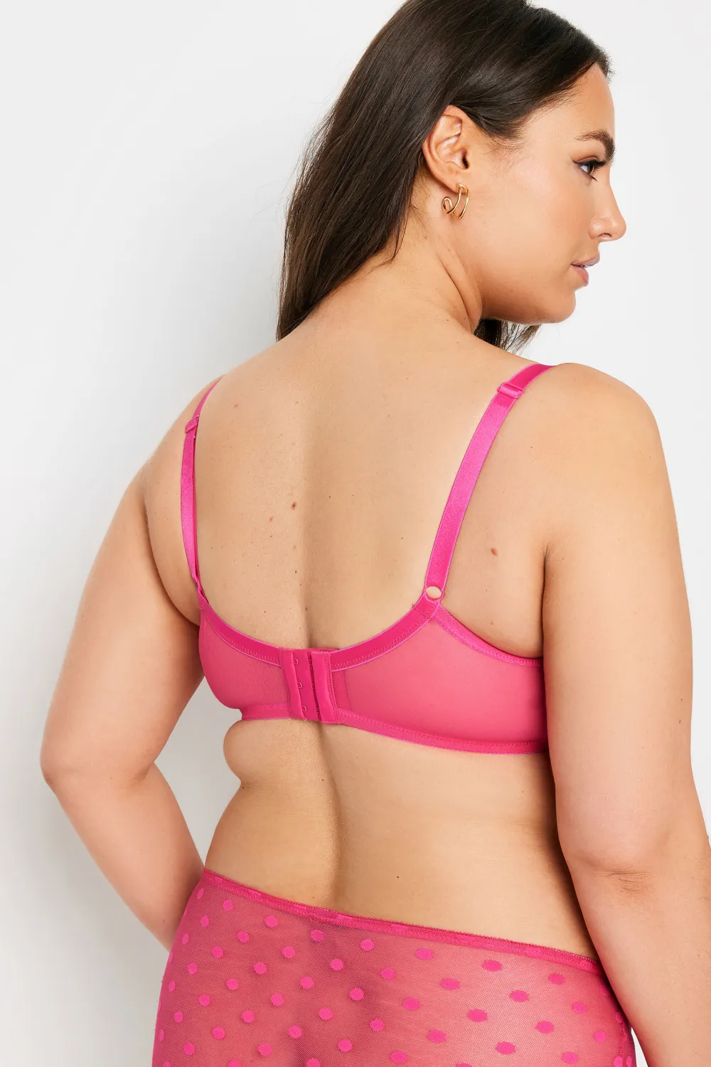 YOURS Curve Hot Pink Dot Print Lace Padded Bra