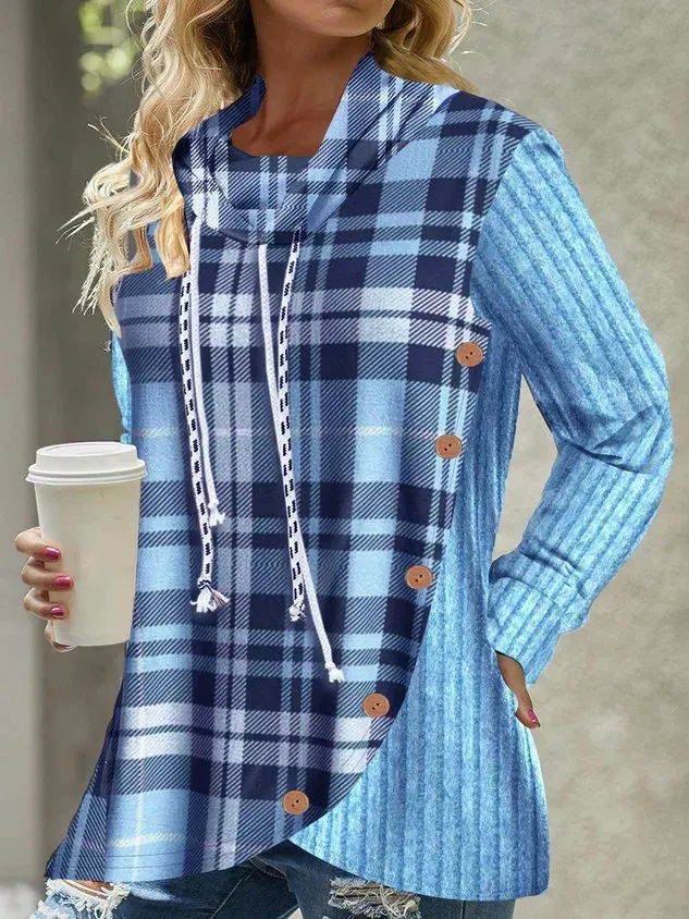 Loose Plaid Casual Sweatshirt