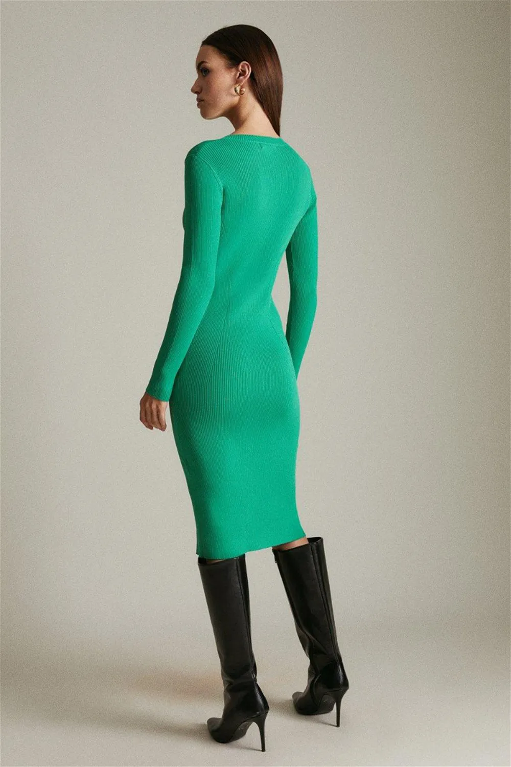 Petite Long Sleeve Knit Button Detail Dress