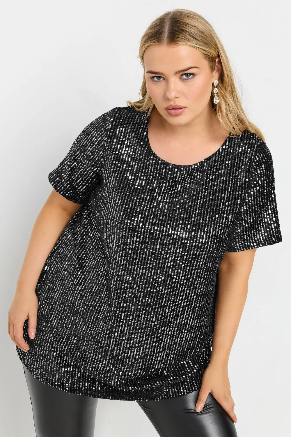 Yours Curve Black & Silver Velvet Sequin Top