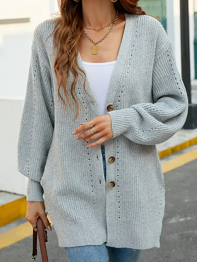 Women's Button Knitted Pure Color Cardigan Sweater