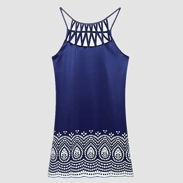 Women's Casual Dress Halter Neck Dress Midi Dress Leopard Black Wine Sleeveless Geometric Cut Out Summer Spring Halter Fashion Vacation 2023 S M L XL XXL 3XL