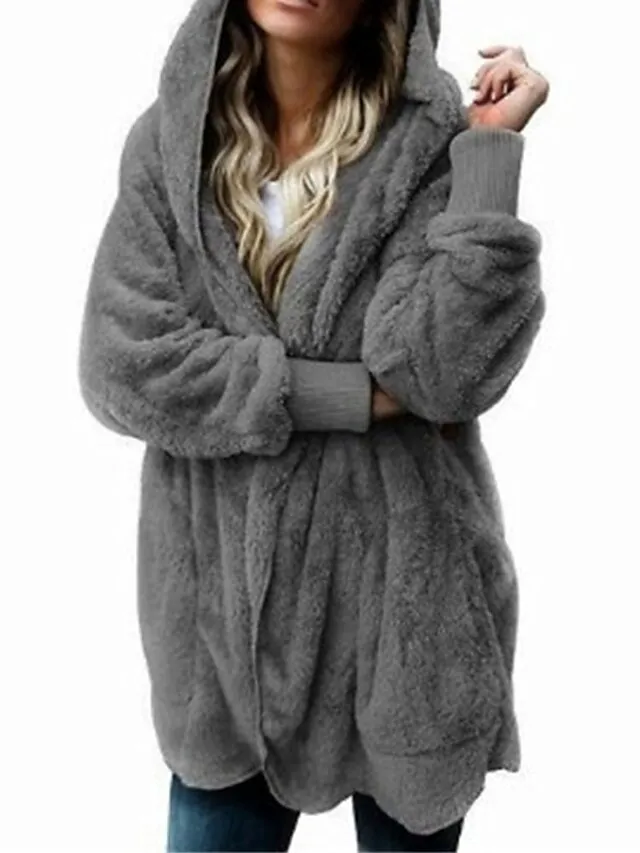 Women's Sherpa Jacket Fleece Teddy Coat Windproof Warm Maillard Home Daily Wear Vacation Going out Pocket Cardigan Hoodie Ordinary Modern Plush Solid Color Regular Fit Outerwear Long Sleeve