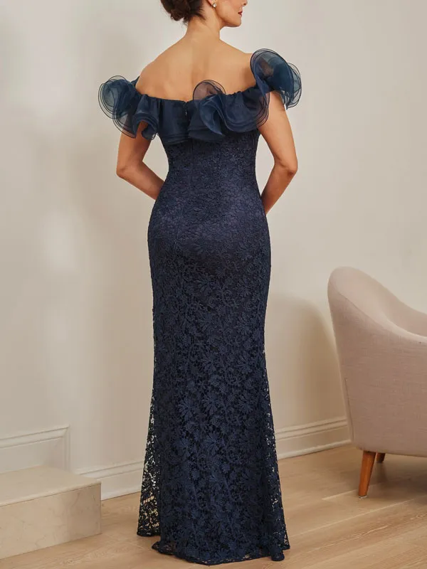 Guipure Lace and Organza Dinner Wedding Ladies Dress