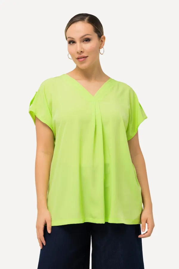 Blush Oversized V-Ausschnitt, Zierfalten Halbarm