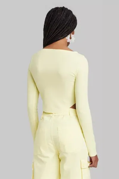 Women Long Sleeve Boat Neck T-Shirt -Yellow
