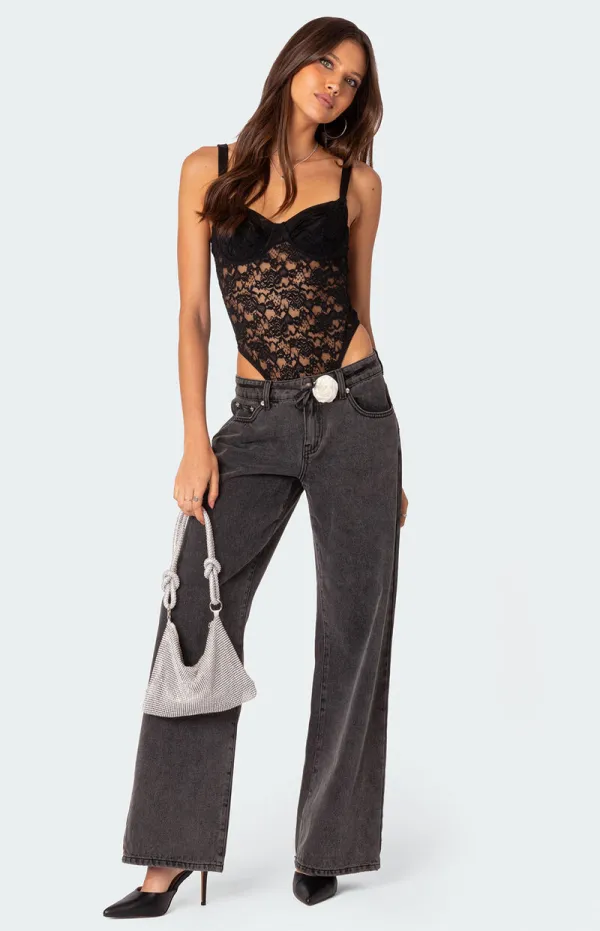 Edikted Lace & Satin Cupped Bodysuit