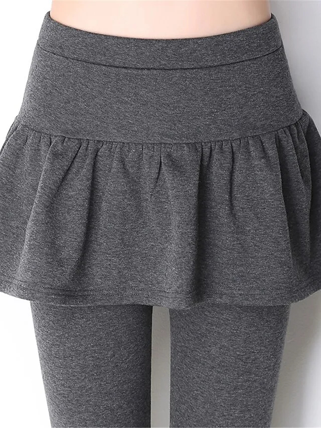 Women‘s Fleece Lined Skort Skirt and Leggings Warm Full Length Fashion Streetwear Street Daily Ash Black S M Fall Winter