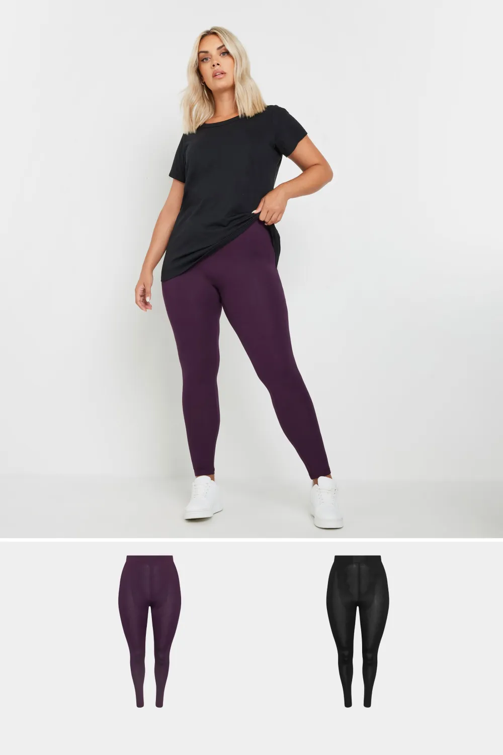 YOURS 2 PACK Curve Charcoal Grey & Black Soft Touch Stretch Leggings