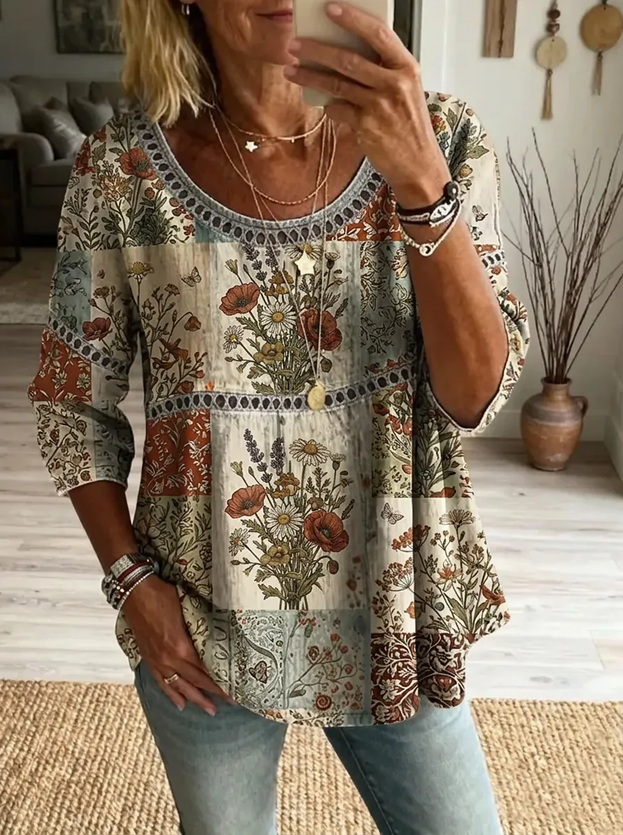 Women's Nashville Botanical Patchwork Printed Top