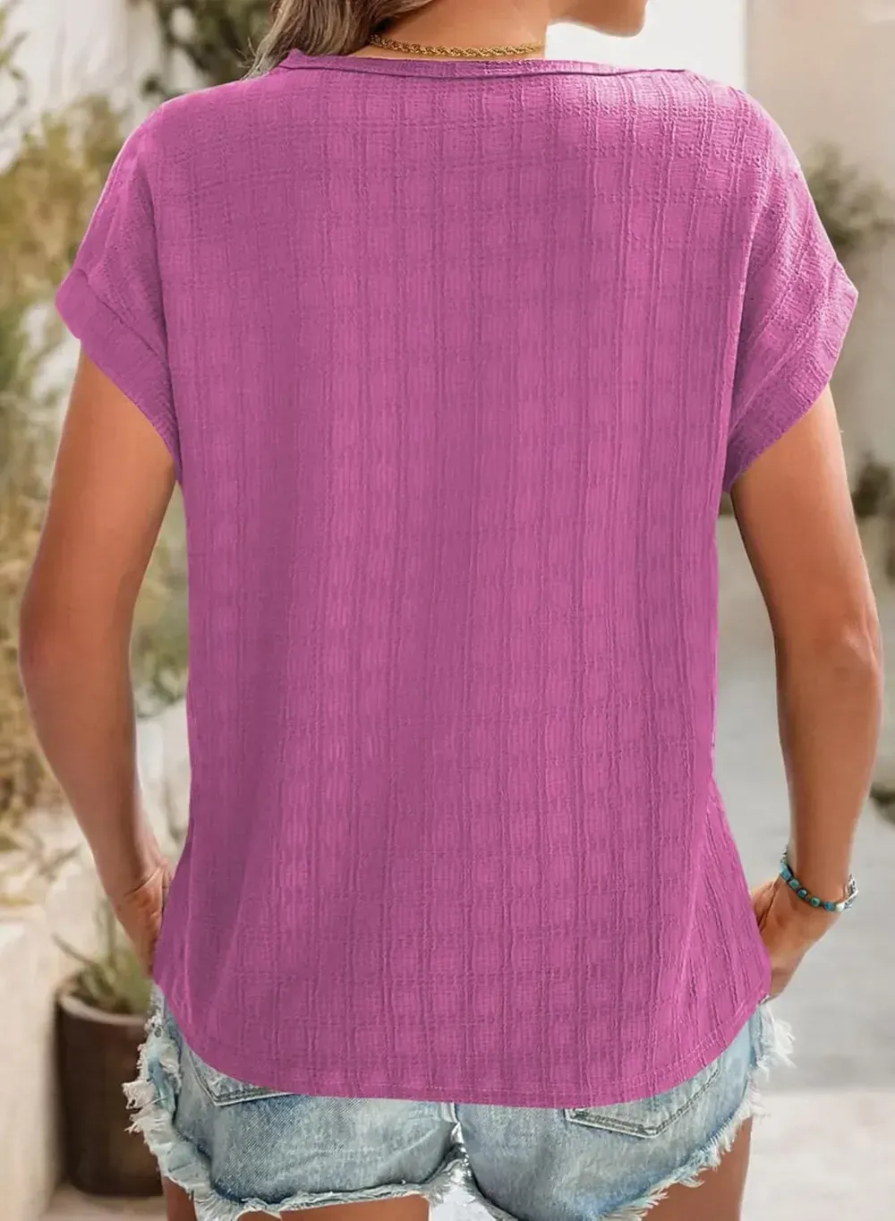 Dokotoo Tops for Women Trendy Summer Casual Cap Short Sleeve Basic Textured Solid Color Round Neck T Shirts Blouse