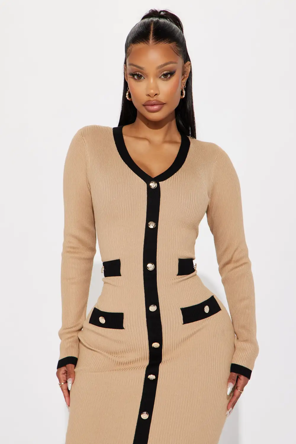 Endless Rose V-Neck Midi Dress - Nude/combo