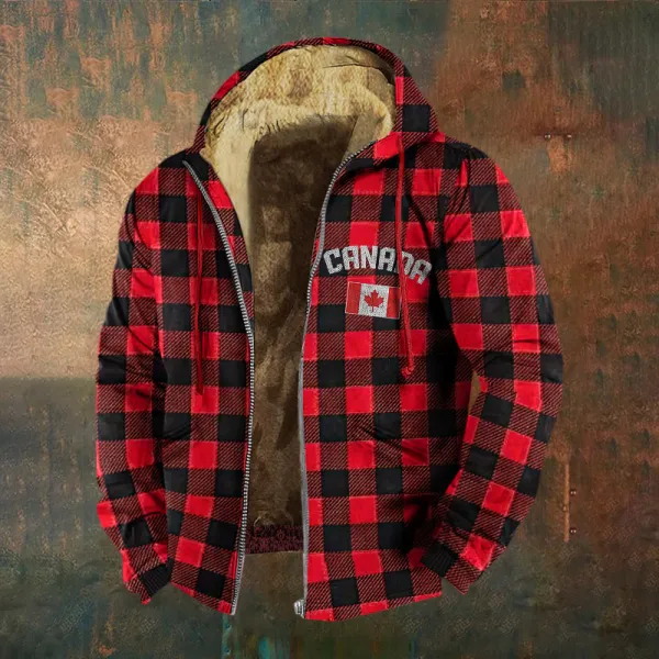 Men's Vintage Canadian Check Maple Leaf Print Casual Hoodie