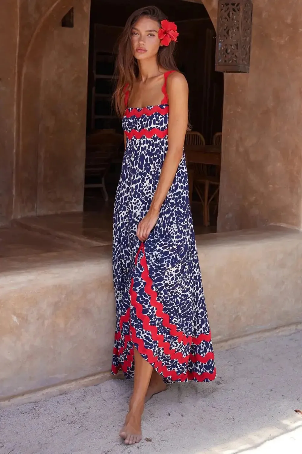 Floral Wave Halter Dress