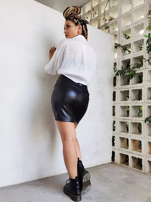 Women's Pencil Bodycon Work Skirts Mini Faux Leather Black Red Brown Skirts Spring High Waist Sexy Daliy S M L