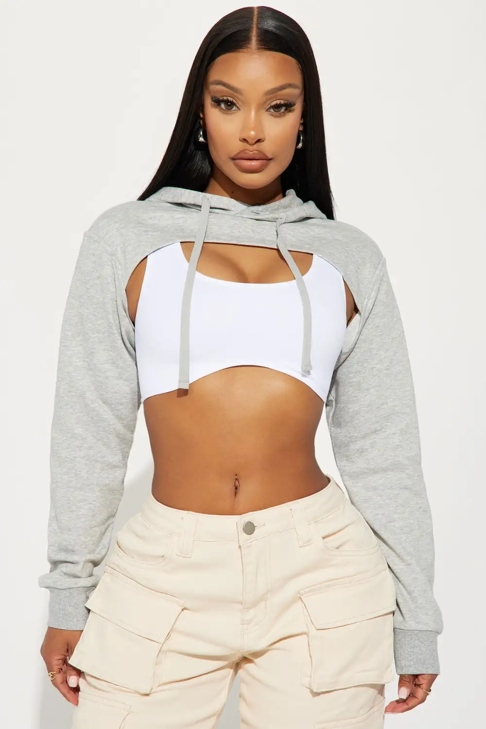 Nia Super Cropped Hoodie - Heather Grey