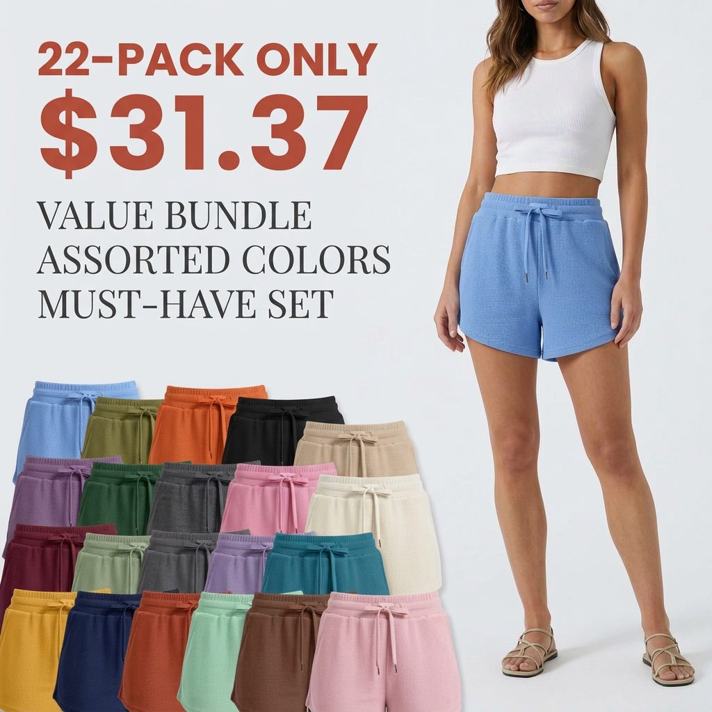 🔔🔔🔔🔔🔔🔔🔔🔔🔔🔔🔔🔔Last Few Hours &ndash; Act Fast ! Women's Textured Waffle Knit Lounge Shorts With Drawstring
