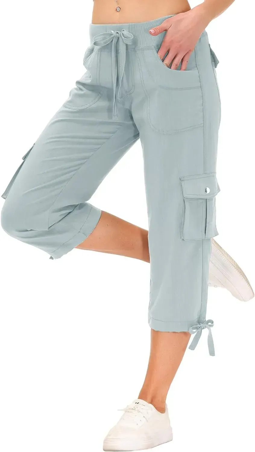 MoFiz Womens Capris with Pockets Loose Fit Casual Capri Pants Dressy Lightweight Ladies Baggy Cargo Pants for Hiking