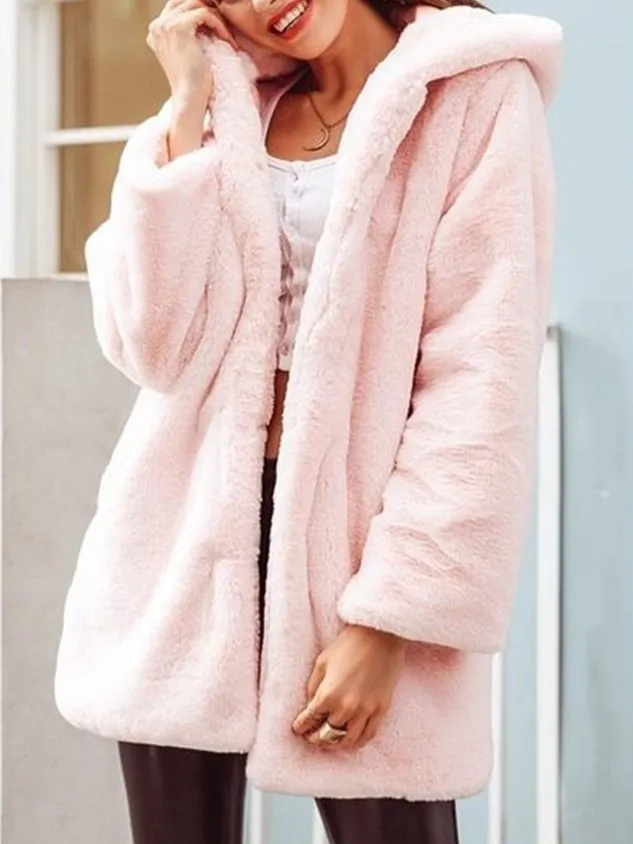 Casual Long sleeve Hoodie Loose Plain Teddy Jacket