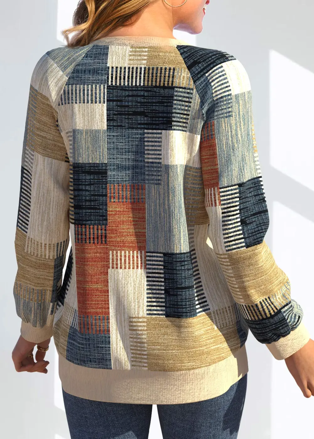 Multi Color Button Geometric Print Long Sleeve Cardigan