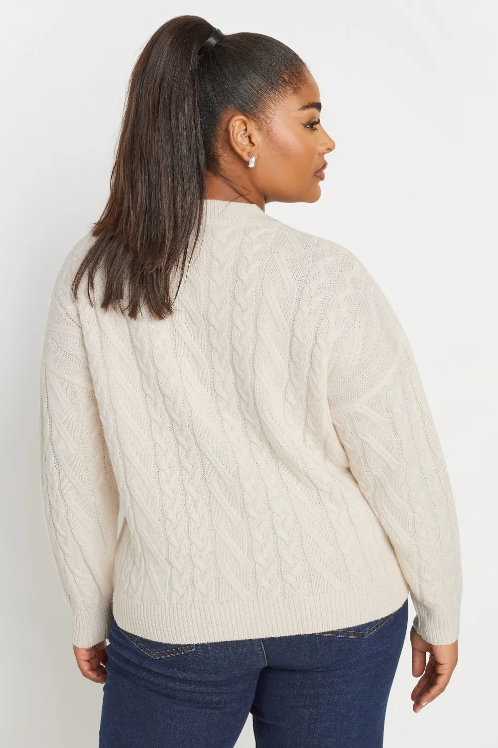 YOURS Curve White Cable Knitted Jumper