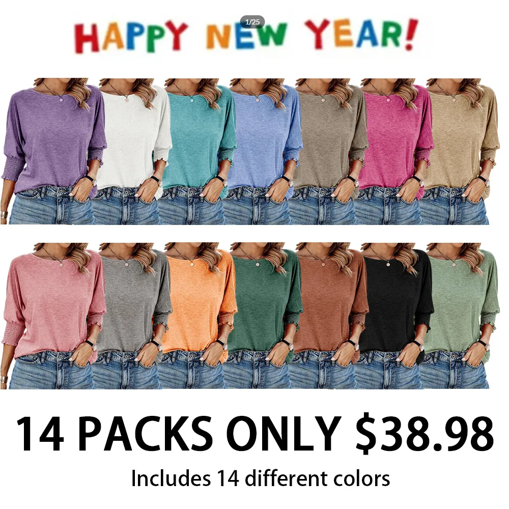 ⏰Hot Sale-2025 Tops 3/4 Sleeve T-Shirts Cute Crewneck Tees Blouses