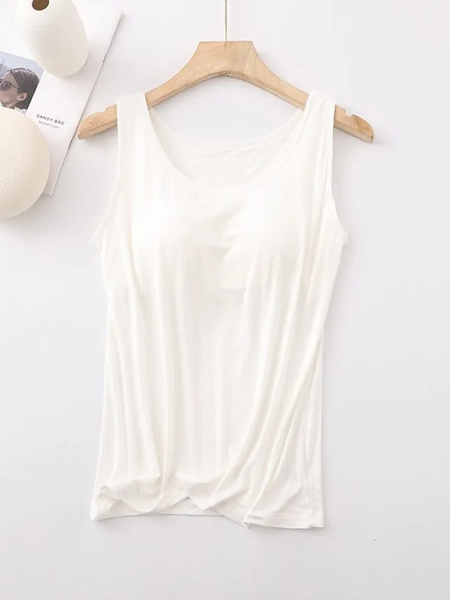 Women's Tank Top with Built-In Bra, Sleeveless Casual Basic Round Neck Regular - 10-Piece Sets