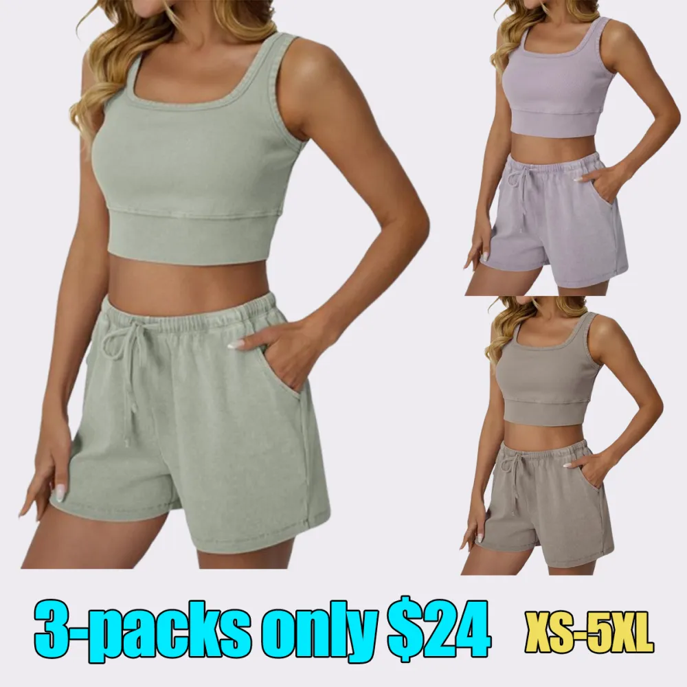 Casual Acid Wash Set Womes 2 Peices Outfits