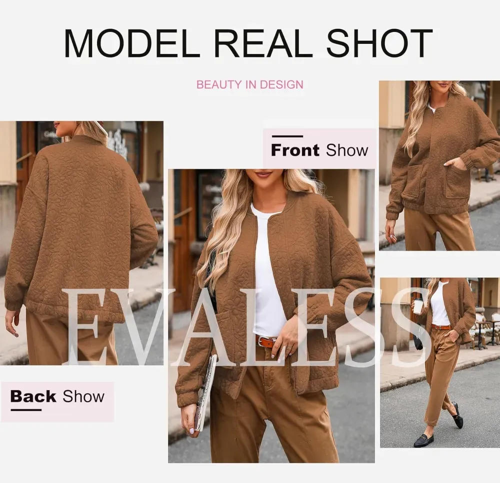 Jackets for Women Spring Fashion 2025 Cute Jacquard Coats Lightweight Zip Up Jackets Dressy Casual