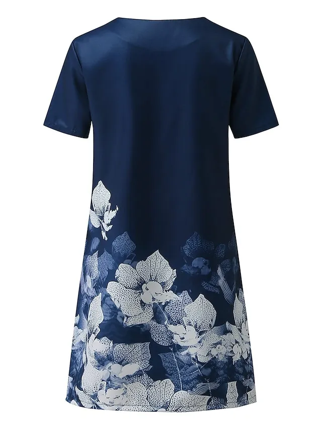 Women‘s A Line Dress Knee Length Dress Green Blue Short Sleeve Floral Print Spring Summer V Neck Basic Casual Loose 2023 S M L XL XXL 3XL / 3D Print