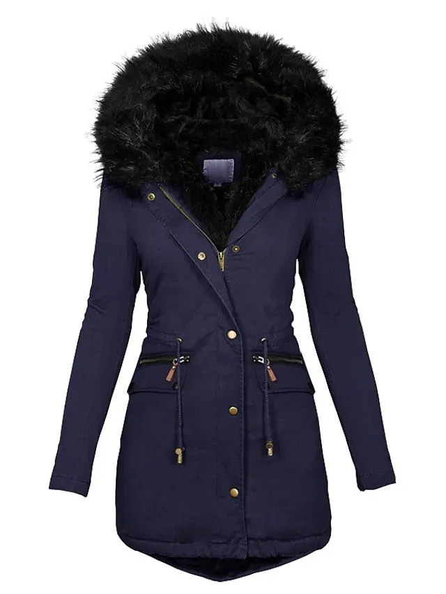 Women's Winter Coat Fleece Lined Puffer Jacket Drawstring Hooded Parka Thermal Warm Heated Jacket with Poackets Fall Long Coat Windproof