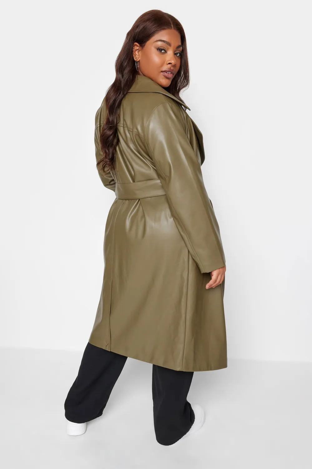YOURS Curve Olive Green Faux Leather Trench Coat