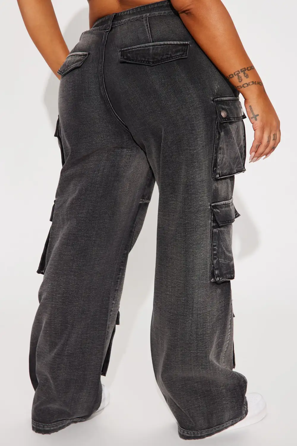 Settle Down Non Stretch Cargo Jeans - Black