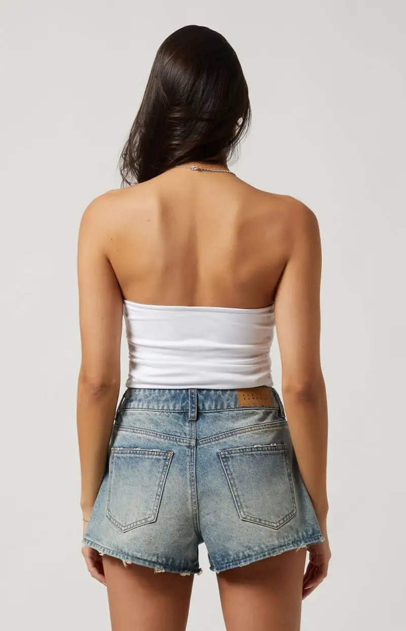 PacSun Medium Indigo Distressed Denim Mom Shorts