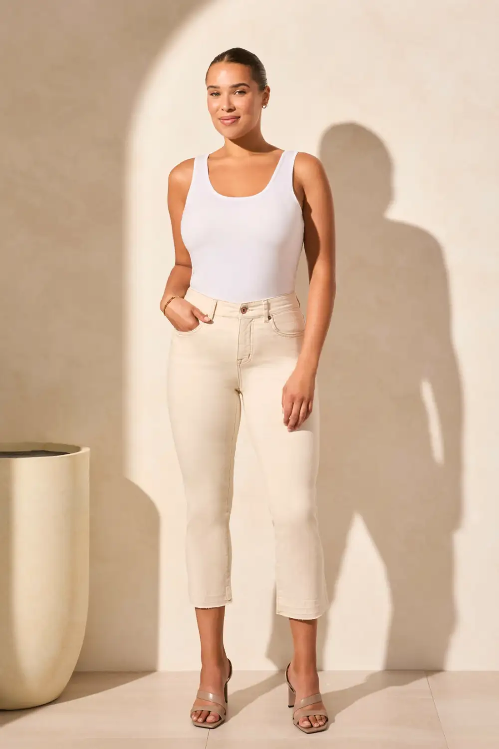 Sophia Curvy Micro Flare Crop Jeans-Ecru