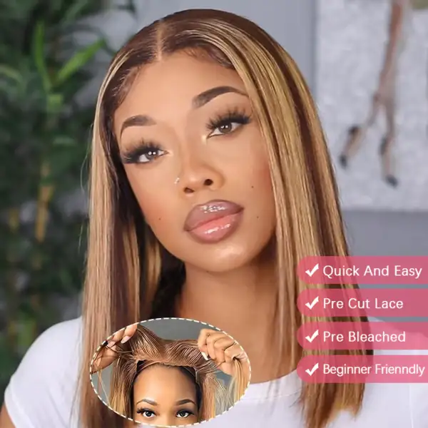 Sterly Highlights Straight Glueless Bob Wig Wear Go 6x4.5/7×5/9×6 Pre Cut HD Lace Wig