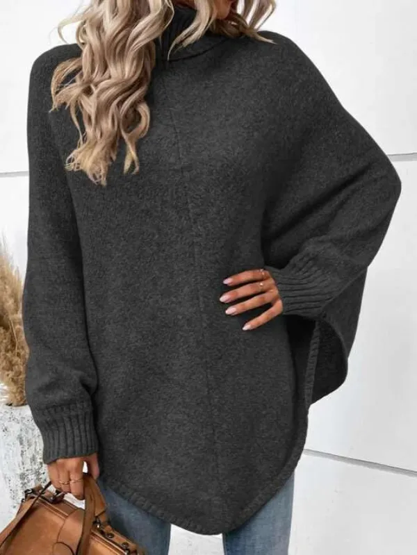 Solid Turtleneck Batwing Sleeve Sweater