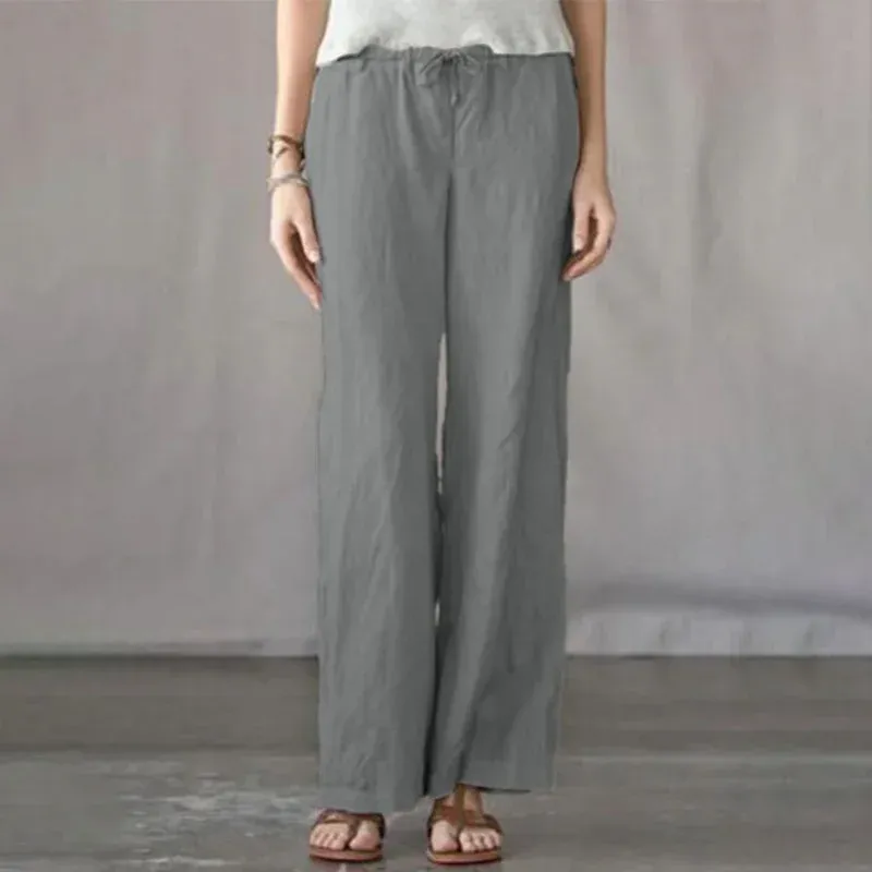 Solid color elastic waist wide-leg casual pants
