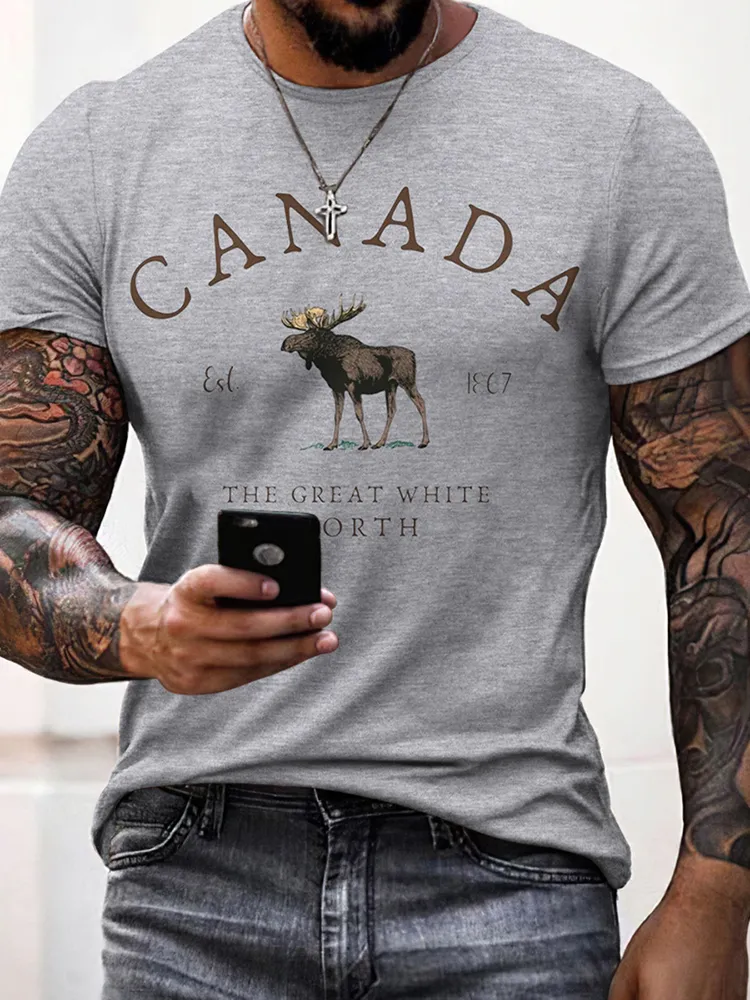 Canada 1867 Great White North Moose Print T-shirt