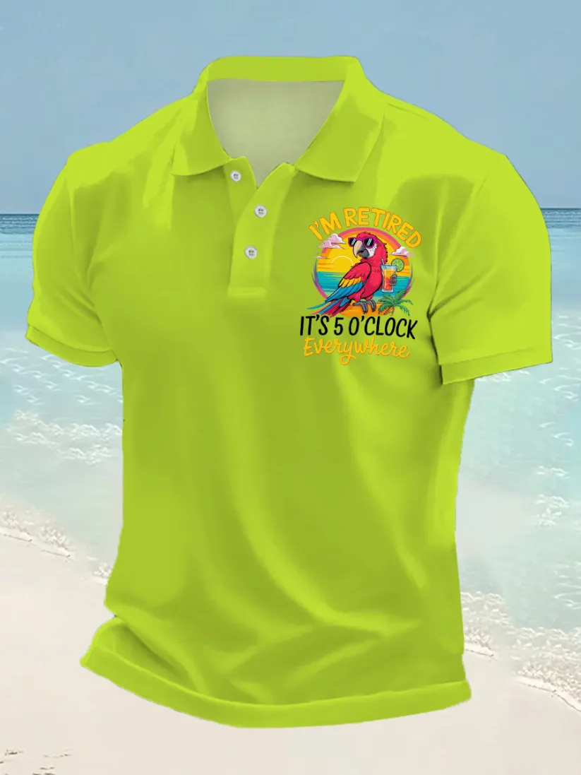 Men's I'm Retired It's 5 O'clock Somewhere Parrot Print Casual Top