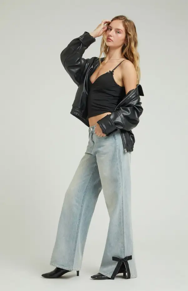 PacSun Lena Light Indigo Bow Low Rise Super Baggy Jeans