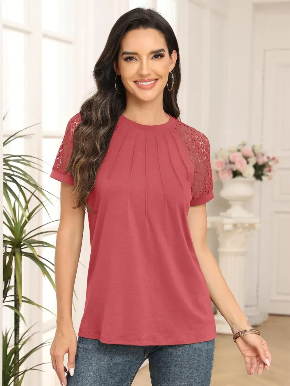 AUTOMET Womens Tshirts Trendy Fashion Tops Lace Short Sleeve Business Tee Shirts Casual Knitted Blouses Summer Outfits 2024