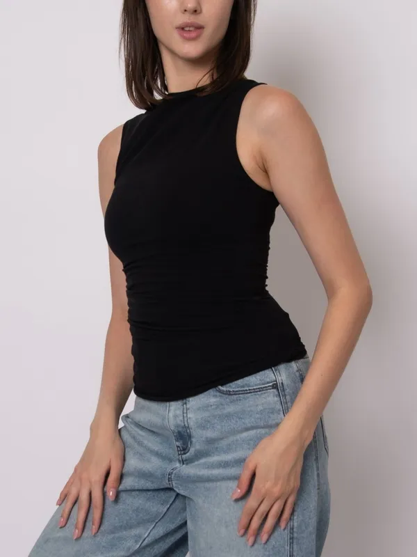 Sleeveless Draped Neckline Top