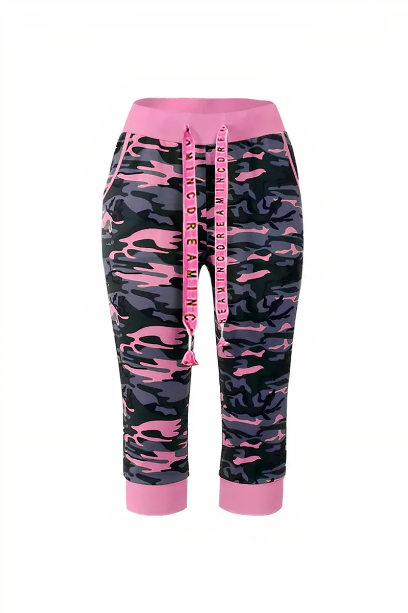 Camo Print Drawstring Capris Pants
