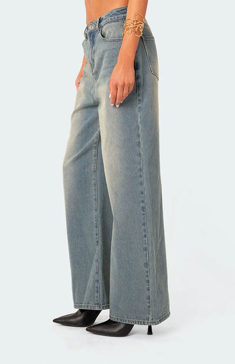 Edikted Braya Washed Low Rise Baggy Jeans