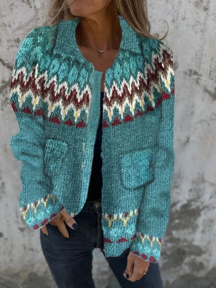 Women's Casual Wave Print Cardigan Sweater