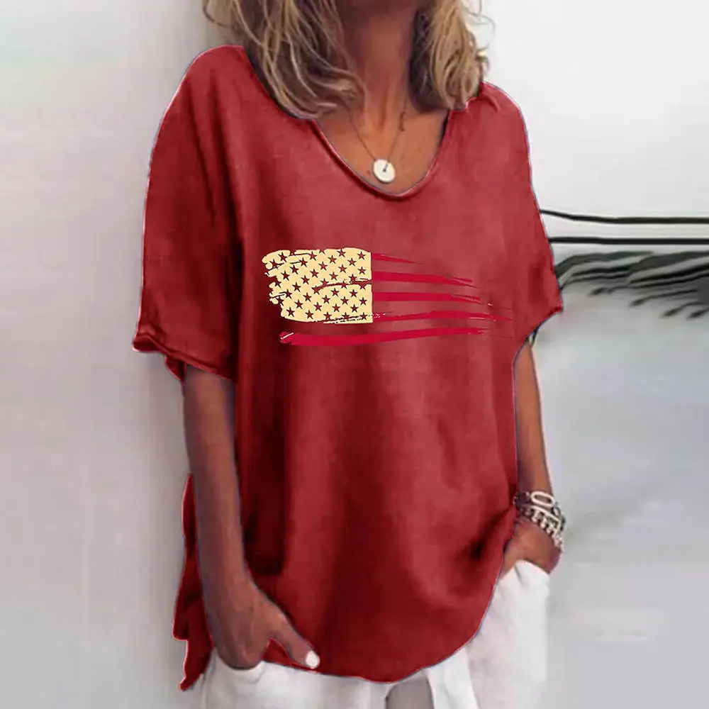 American Independence Day Vintage Flag Print Women's T-shirt