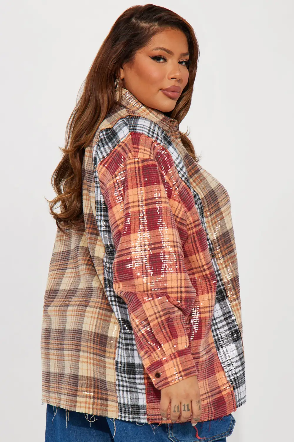Street Queen Sequin Plaid Shirt - Multi Color