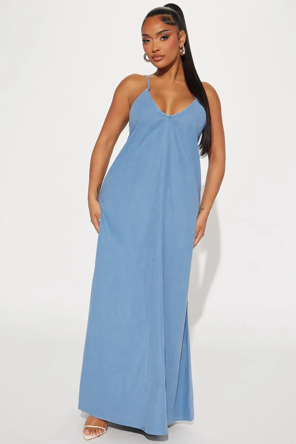 Brandi Denim Maxi Dress - Blue